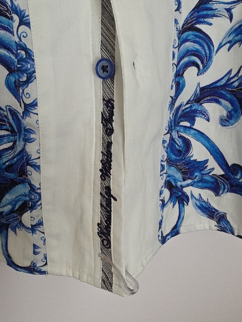Robert Graham White Dress Shirt with Blue Floral Scroll Print - New - Picture 8 of 9